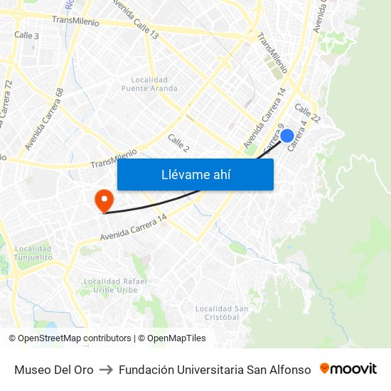 Museo Del Oro to Fundación Universitaria San Alfonso map