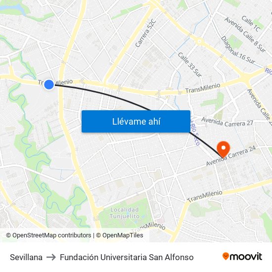 Sevillana to Fundación Universitaria San Alfonso map