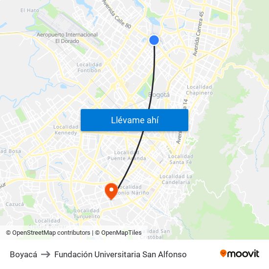 Boyacá to Fundación Universitaria San Alfonso map