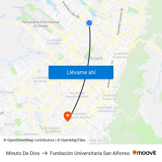 Minuto De Dios to Fundación Universitaria San Alfonso map