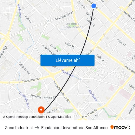 Zona Industrial to Fundación Universitaria San Alfonso map