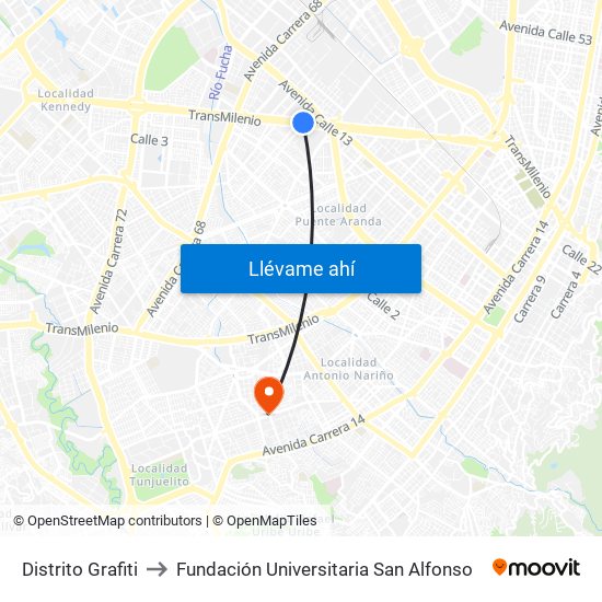 Distrito Grafiti to Fundación Universitaria San Alfonso map