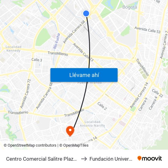 Centro Comercial Salitre Plaza (Av. La Esperanza - Kr 68a) to Fundación Universitaria San Alfonso map