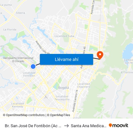 Br. San José De Fontibón (Ac 26 - Kr 96a) to Santa Ana Medical Center map