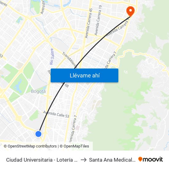 Ciudad Universitaria - Lotería De Bogotá to Santa Ana Medical Center map