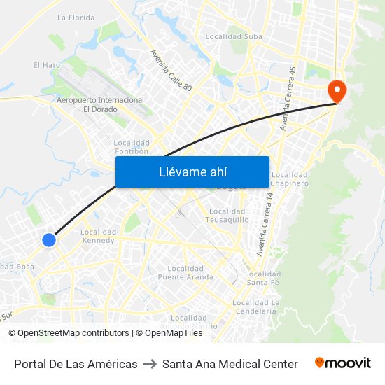 Portal De Las Américas to Santa Ana Medical Center map