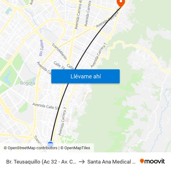 Br. Teusaquillo (Ac 32 - Av. Caracas) to Santa Ana Medical Center map