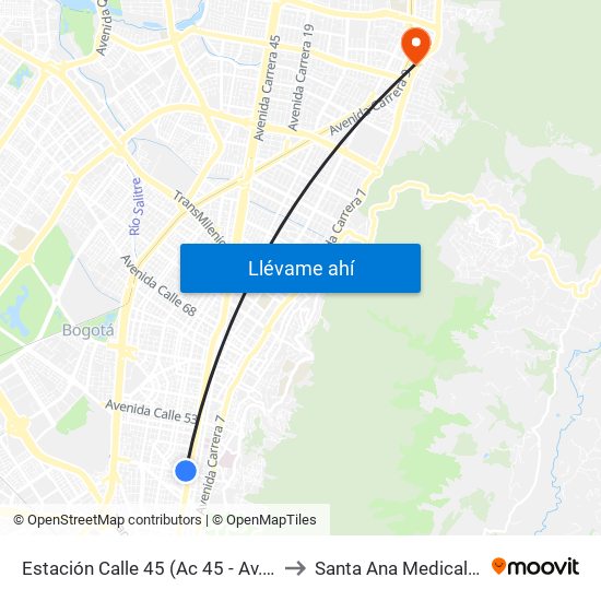 Estación Calle 45 (Ac 45 - Av. Caracas) to Santa Ana Medical Center map