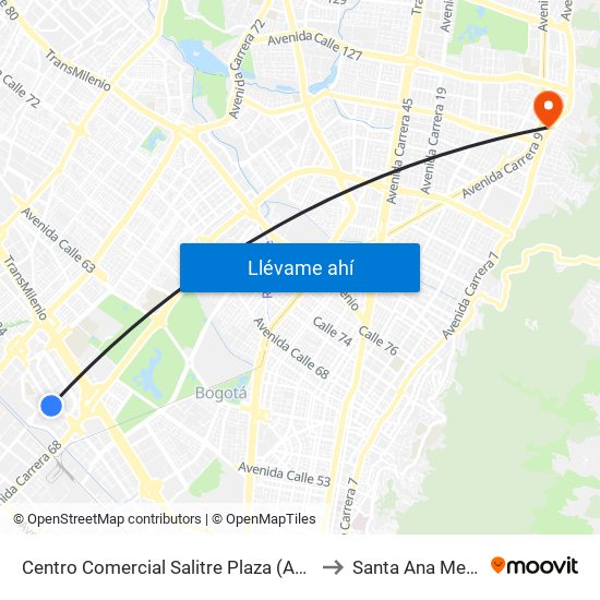 Centro Comercial Salitre Plaza (Av. La Esperanza - Kr 68b) to Santa Ana Medical Center map