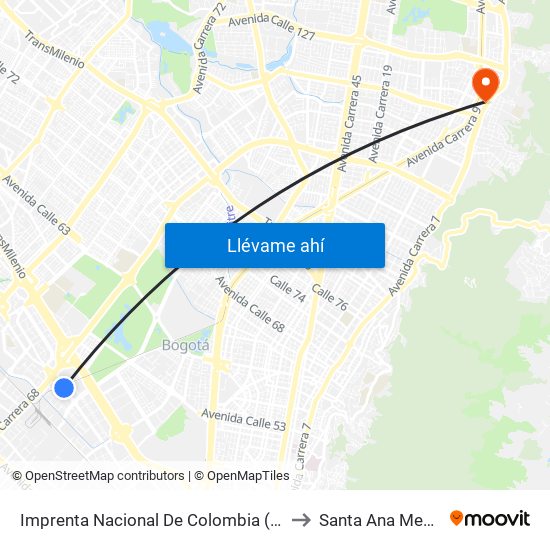 Imprenta Nacional De Colombia (Av. Esperanza - Kr 66) to Santa Ana Medical Center map