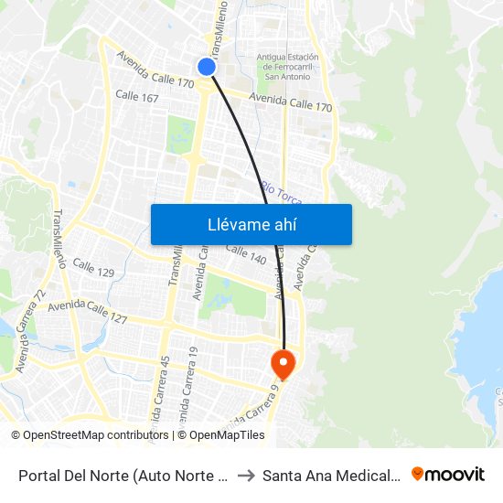 Portal Del Norte (Auto Norte - Cl 174a) to Santa Ana Medical Center map