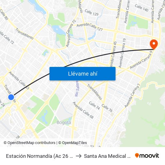 Estación Normandía (Ac 26 - Kr 74) to Santa Ana Medical Center map