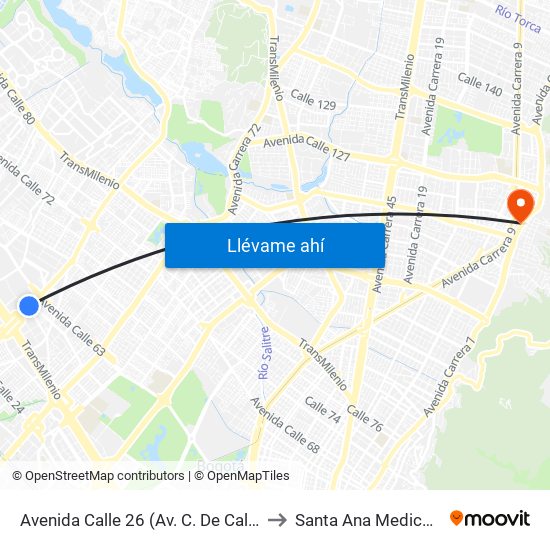 Avenida Calle 26 (Av. C. De Cali - Cl 51) (A) to Santa Ana Medical Center map