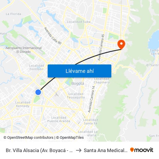 Br. Villa Alsacia (Av. Boyacá - Cl 12a) (A) to Santa Ana Medical Center map