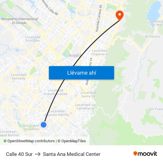 Calle 40 Sur to Santa Ana Medical Center map