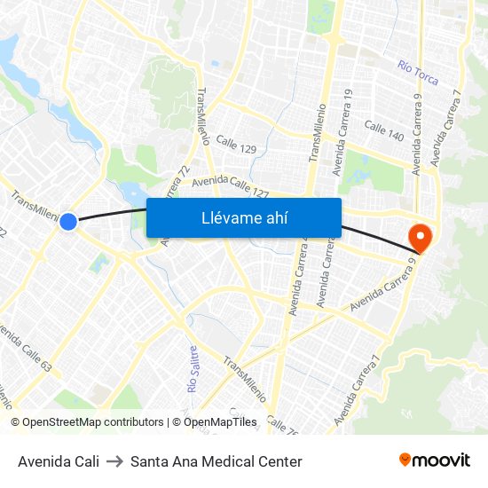 Avenida Cali to Santa Ana Medical Center map