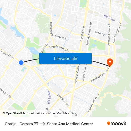 Granja - Carrera 77 to Santa Ana Medical Center map