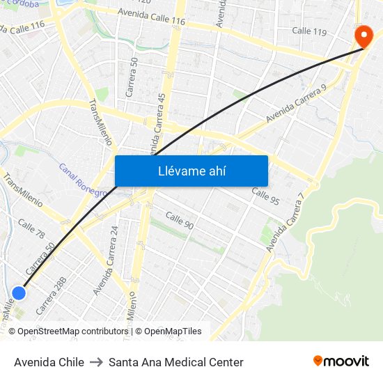 Avenida Chile to Santa Ana Medical Center map