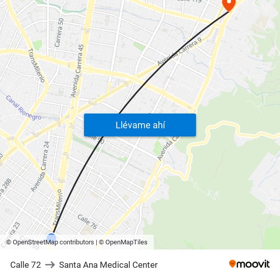 Calle 72 to Santa Ana Medical Center map