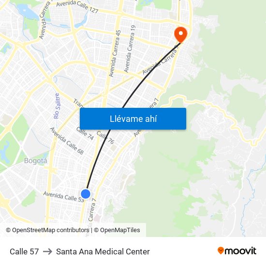 Calle 57 to Santa Ana Medical Center map