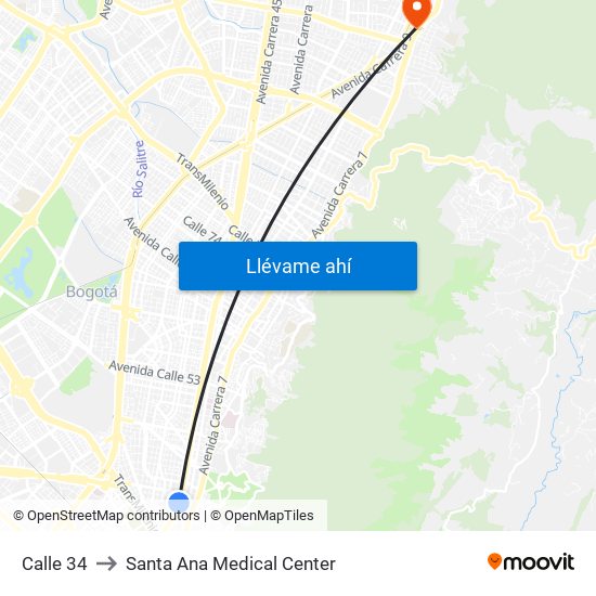Calle 34 to Santa Ana Medical Center map