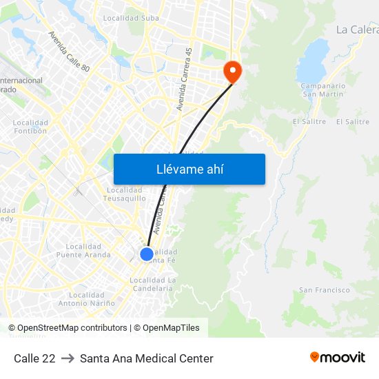 Calle 22 to Santa Ana Medical Center map