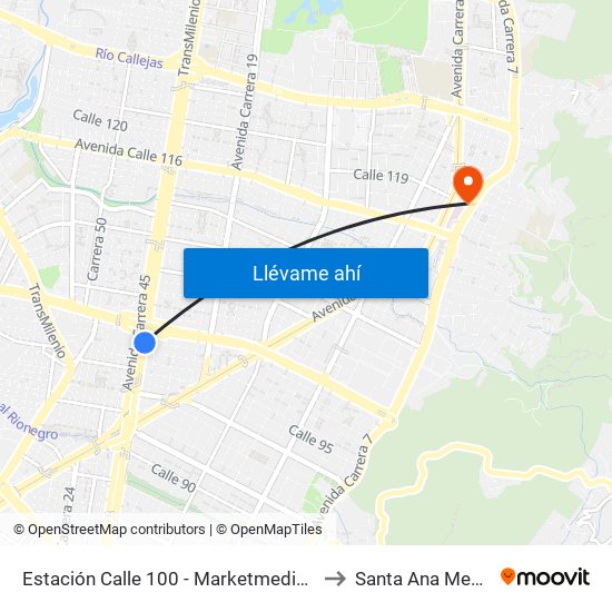Estación Calle 100 - Marketmedios (Auto Norte - Cl 98) to Santa Ana Medical Center map