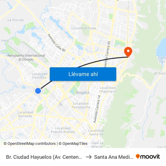 Br. Ciudad Hayuelos (Av. Centenario - Av. C. De Cali) to Santa Ana Medical Center map