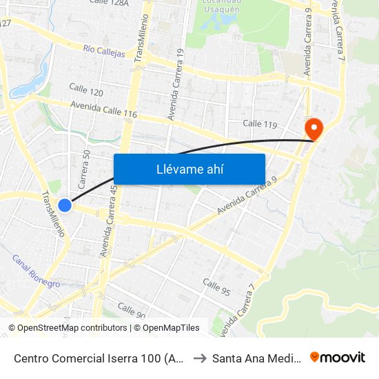 Centro Comercial Iserra 100 (Ac 100 - Kr 54) (B) to Santa Ana Medical Center map