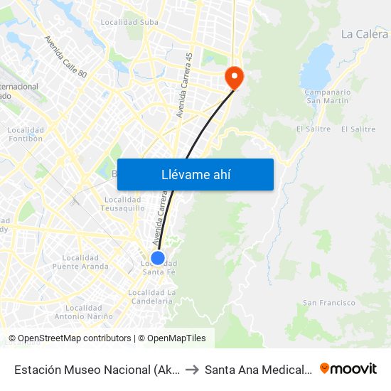 Estación Museo Nacional (Ak 7 - Cl 29) to Santa Ana Medical Center map