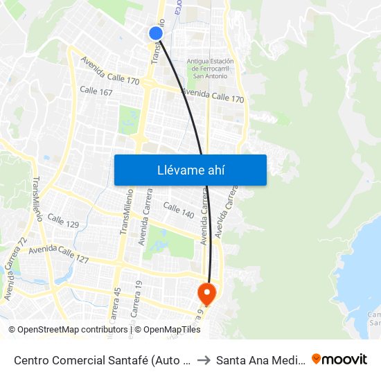 Centro Comercial Santafé (Auto Norte - Cl 187) (B) to Santa Ana Medical Center map