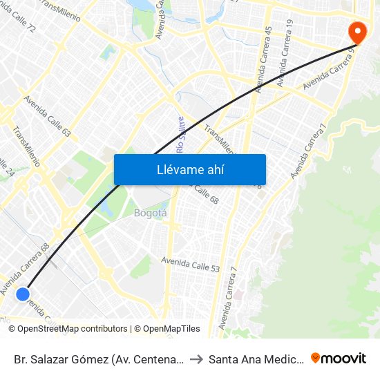 Br. Salazar Gómez (Av. Centenario - Kr 65) (A) to Santa Ana Medical Center map