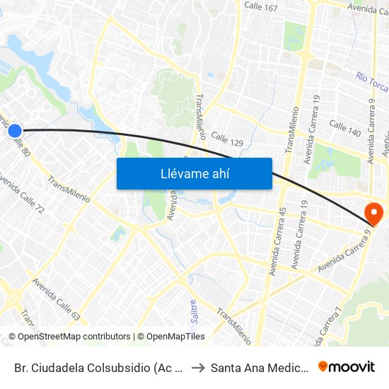 Br. Ciudadela Colsubsidio (Ac 80 - Kr 112a) to Santa Ana Medical Center map