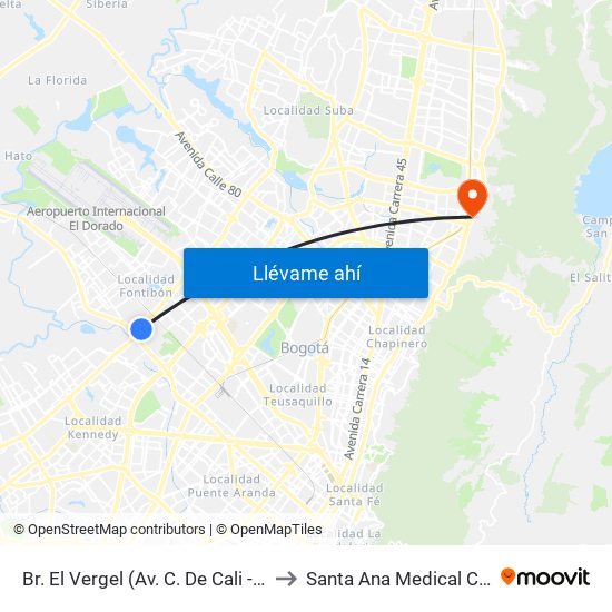 Br. El Vergel (Av. C. De Cali - Cl 18) to Santa Ana Medical Center map