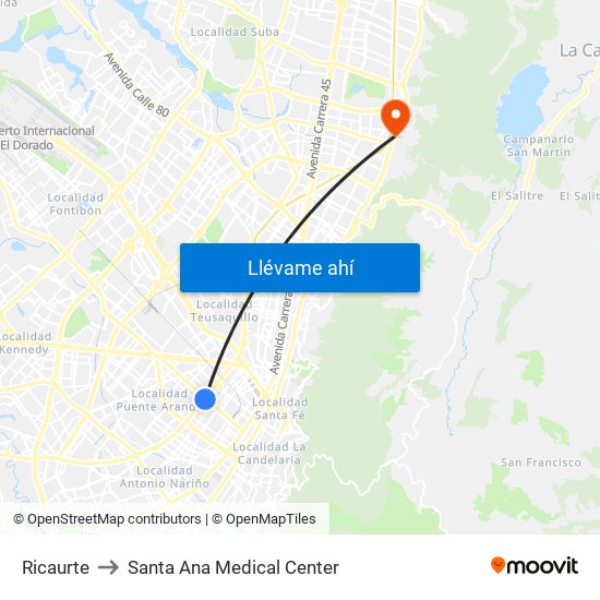 Ricaurte to Santa Ana Medical Center map