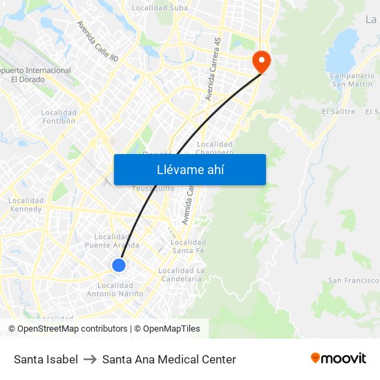 Santa Isabel to Santa Ana Medical Center map