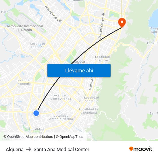 Alquería to Santa Ana Medical Center map