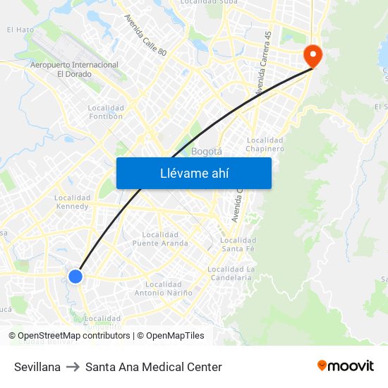 Sevillana to Santa Ana Medical Center map