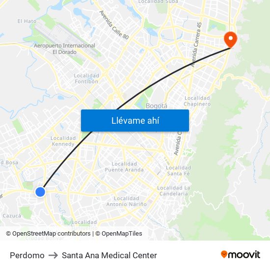 Perdomo to Santa Ana Medical Center map