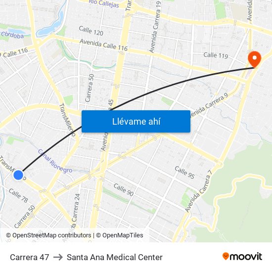 Carrera 47 to Santa Ana Medical Center map