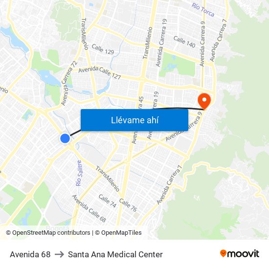 Avenida 68 to Santa Ana Medical Center map