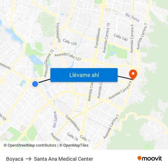 Boyacá to Santa Ana Medical Center map