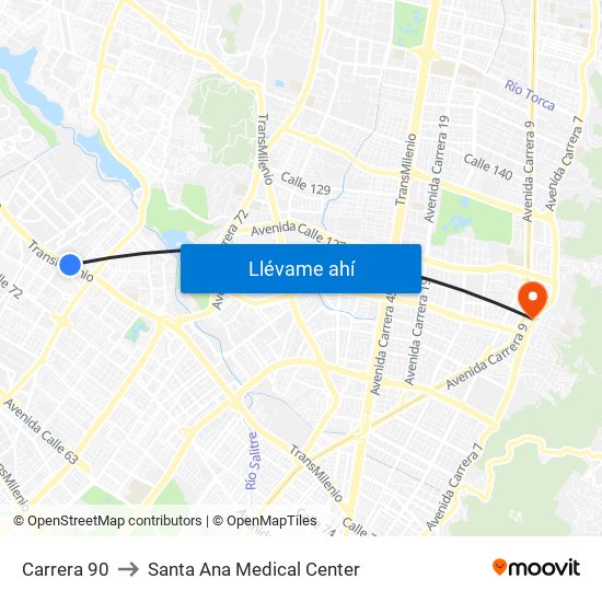 Carrera 90 to Santa Ana Medical Center map