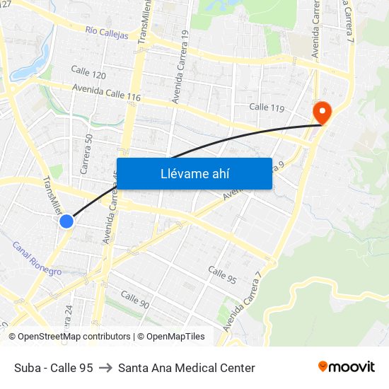 Suba - Calle 95 to Santa Ana Medical Center map