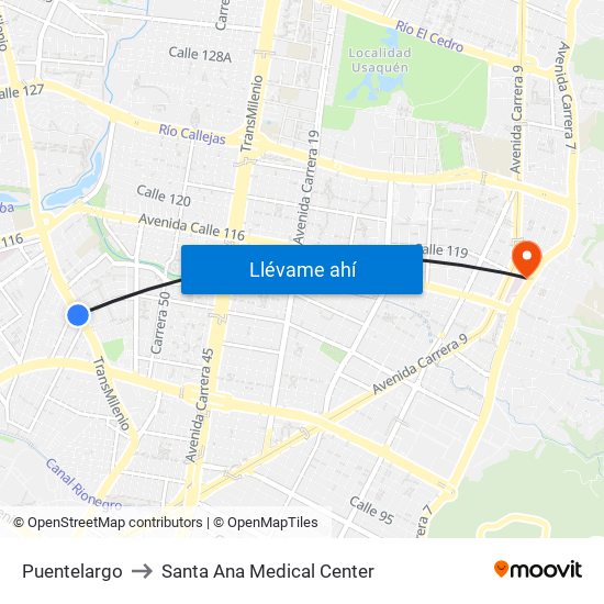 Puentelargo to Santa Ana Medical Center map