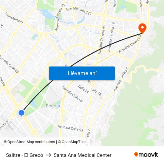 Salitre - El Greco to Santa Ana Medical Center map