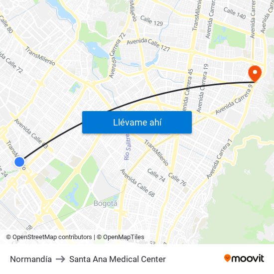 Normandía to Santa Ana Medical Center map