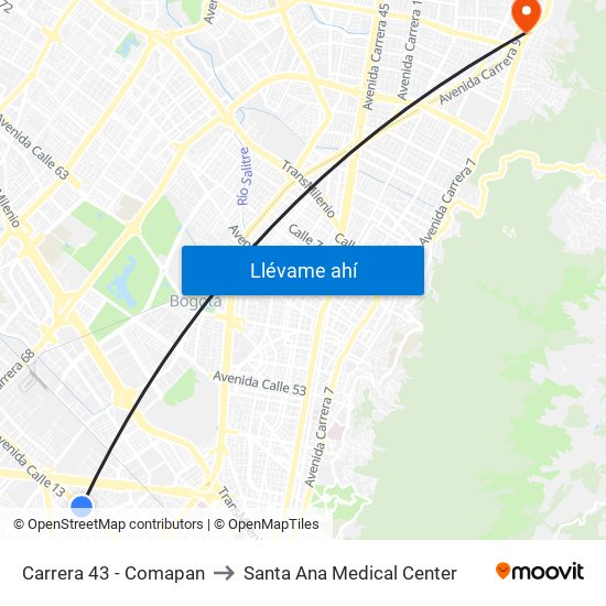 Carrera 43 - Comapan to Santa Ana Medical Center map