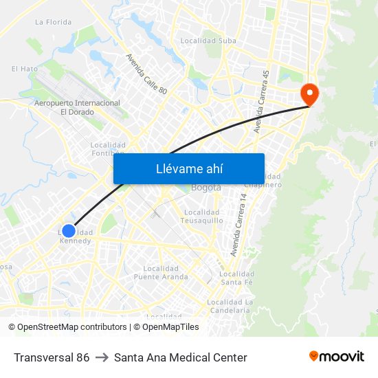 Transversal 86 to Santa Ana Medical Center map