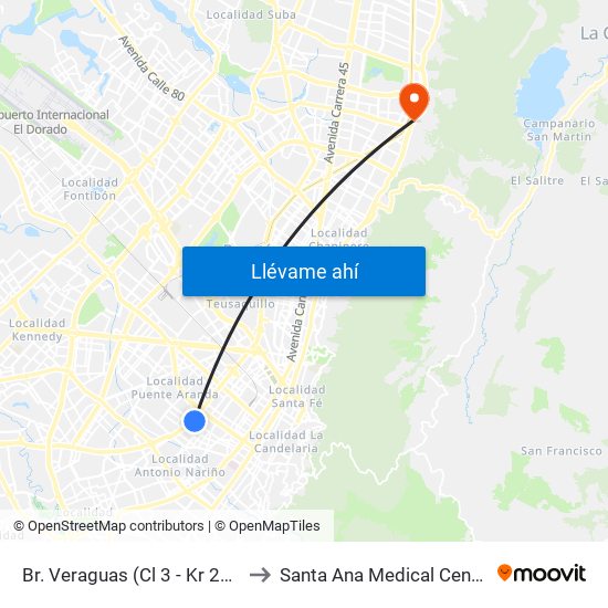 Br. Veraguas (Cl 3 - Kr 29a) to Santa Ana Medical Center map